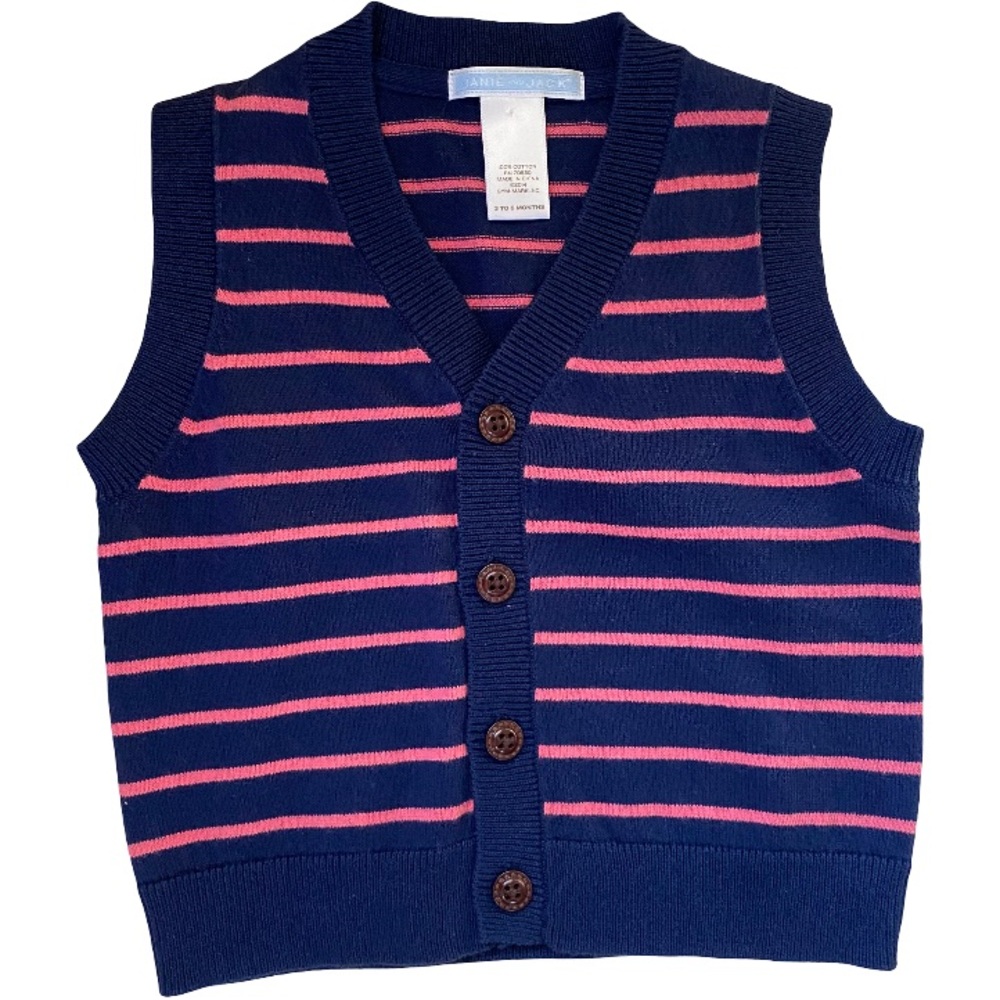 Janie and Jack navy and pink striped button down boys’ sweater vest size 3-6m